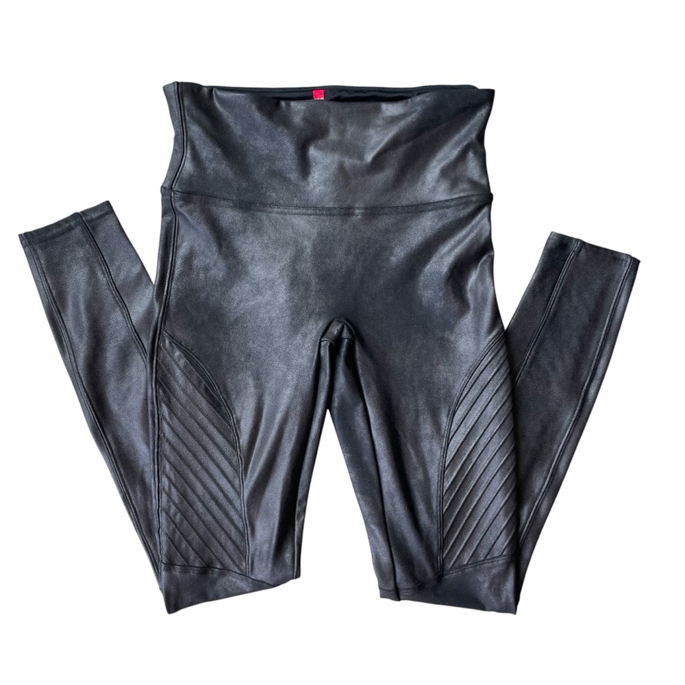 SPANX Moto Faux Leather Leggings Size S Edgy Biker Style Black